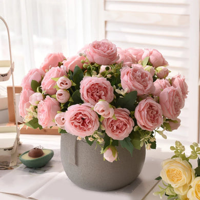 Rose Pink Silk Peony Bouquet Wedding Bride Home Decor Artificial Flower