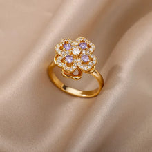 Load image into Gallery viewer, Stainless Steel Zircon Geometric Rings For Women Luxury Evil Eye Gold Color Adjustable Trendy Wedding Aesthetic Jewerly Gift