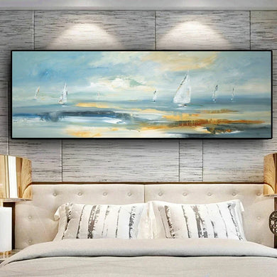 Scandinavian Minimalist Wall Art - Nature Abstract Boat Landscape - Oil Painting Posters