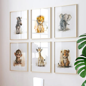 Elephant Lion Canvas Painting Giraffe Tiger Wall Art Animal Poster for Kids' Room Decor