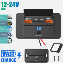 Load image into Gallery viewer, Car Charger Socket Adapter with Switch, 2-4-Ports Charging Splitter, Outlet for Bus, RV, ATV,Truck,Boat,Outlet,12V,24V, PD,QC3.0
