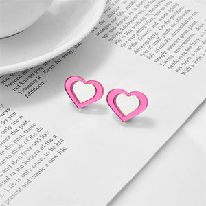 YAOLOGE Pink Mirror Heart Stud Earrings for Women – Acrylic Jewelry Gift for Party