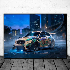 Cool Sports Car Graffiti Art - Abstract Canvas Poster for Boy's Room Decor