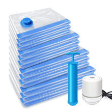 Load image into Gallery viewer, 12-Pack Vacuum Compression Storage Bags for Clothes, with Electric Pump - Reusable Space Saver Bags for Travel, Duvets Storage
