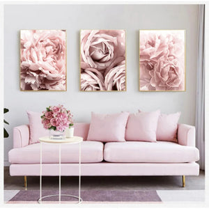 Scandinavian Pink Floral Canvas Print Home Decor Gift