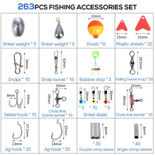 Load image into Gallery viewer, 263pcs Outdoor Fishing Accessories Set with Tackle Box - Pliers, Hooks, Sinkers, Swivels