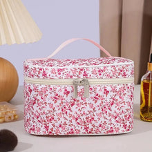 Load image into Gallery viewer, Cotton Floral Cosmetic Pouch Dual Zipper Makeup Organizer Travel Storage Bag