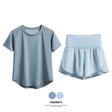 Load image into Gallery viewer, DRUR 2pcs Yoga Set Women Summer Sports Suit 2 Piece Sportswear Outfits Female Short Sleeve Fitness Tops Running Shorts Sets New