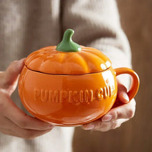 Load image into Gallery viewer, Pumpkin Cup with Lid &amp; Spoon – Creative Ceramic Water Cup for Breakfast &amp; Oatmeal