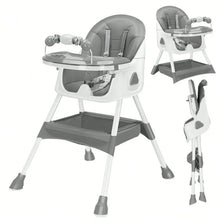 Load image into Gallery viewer, Baby High Chair 3 in 1, Foldable and Adjustable High Chair Babies with Removable Tray, Safety Belt, Footrest and Wheels