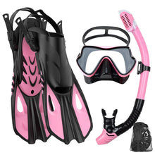Load image into Gallery viewer, Mask Fin Snorkel Set Snorkel Gear for Adult Panoramic View Snorkel Mask Adjustable Dive Flipper Dry Top Snorkel and Travel Bag