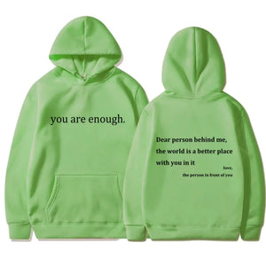 YOU ARE ENOUGH Hoodie Men's Casual Fleece Pullover Streetwear Sweatshirt