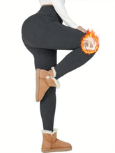 Load image into Gallery viewer, Winter High Waisted Fleece Lined Dark Gray Leggings Warm Thick Soft Yoga Pants Winter Fitness Activewear Outdoor Ski Trousers
