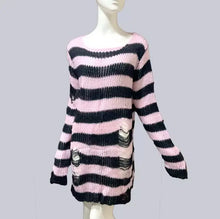 Load image into Gallery viewer, New Punk Gothic Long Unisex Sweater Summer Women Striped Cool Hollow Out Hole Broken Jumper Loose Rock Thin Dark Streetwear Top