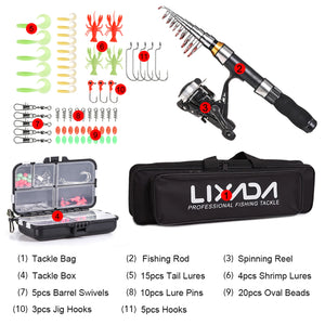 Lixada Telescopic Fishing Combo - Carbon Fiber Rod, Spinning Reel, Full Kit