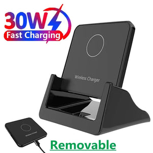 Ultra-Thin 30W Wireless Charger Stand Fast Charging Pad for iPhone Samsung Xiaomi