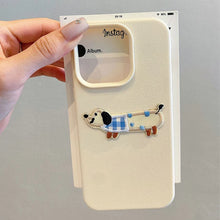 Load image into Gallery viewer, Korean Cute 3D Cartoon Embroidery Dog Phone Case For iPhone 17 16 15 14 13 11 12 Pro Max Plus Funny Puppy Leather Pattern Cover