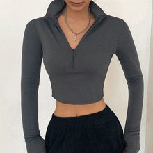 Load image into Gallery viewer, Women&#39;s Spring Crop Top: Sexy Turtleneck Zipper Shirt for Party