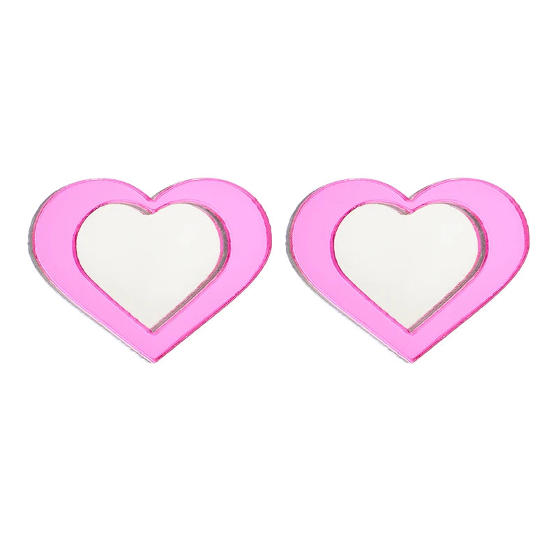 YAOLOGE Pink Mirror Heart Stud Earrings for Women – Acrylic Jewelry Gift for Party
