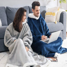 Load image into Gallery viewer, 180cm Super Long Flannel Blanket Pyjamas with Sleeves Winter Hoodies Sweatshirt Women Men Pullover Fleece Giant Oversized Outdoo