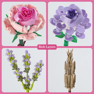 Mini Pink Rose Lavender Building Block Flower Bouquet Home Decor Toy Kit