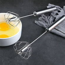 Load image into Gallery viewer, Kitchen Stainless Steel Whisk with Beech Wood Handle Semi-Automatic Rotary Hand Mixer