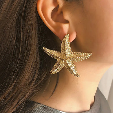 Trendy Boho Starfish Earrings - Exaggerated Gold Studs, Summer Fashion