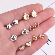 Load image into Gallery viewer, 18pairs/set Gold Sliver Enamel Pearl Flower Heart Stud Earring Set For Women Plastic Butterfly Earrings Jewelry Gift Mix Style