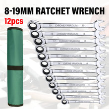Load image into Gallery viewer, 12pcs Ratchet Spanner Wrench Set Metric Combination Ratcheting Spanners 8-19mm