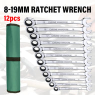 12pcs Ratchet Spanner Wrench Set Metric Combination Ratcheting Spanners 8-19mm
