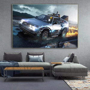 Retro Back To The Future Cool Run Car Poster - Vintage Movie Canvas Wall Art for Home Decor