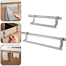 Load image into Gallery viewer, Over Door Towel Rack - Stainless Steel Hanging Bar for Bathroom and Kitchen Cabinet