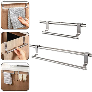 Over Door Towel Rack - Stainless Steel Hanging Bar for Bathroom and Kitchen Cabinet