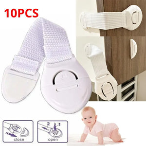 10pcs White Kids Safety Cabinet Locks - Baby Proof Drawer Door Security