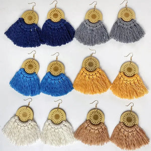 Handmade Wooden Sunflower Tassel Earrings - Ethnic High-End Jewelry
