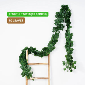 2.1M Green Ivy Leaf Hanging Vine Artificial Garland – Silk Wall Plant Home Garden Decoration Wedding Party DIY Fake Wreath Leaves