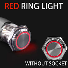 Load image into Gallery viewer, 16 19 22mm With Wire Waterproof Metal Push Button Switch  LED Ring/Power Light Momentary Latching   5/12/24/220V silver1NO1NC