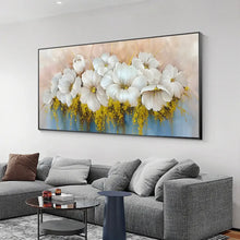 Load image into Gallery viewer, Scandinavian Luxury Wall Art Large White Floral Gold Leaf Abstract Poster Print