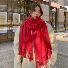 Load image into Gallery viewer, Black Cashmere Wool Scarf for Women Warm Checkered Winter Scarf