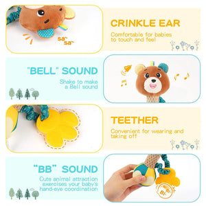 Soft Animal Rattles - Grippable Toys for Toddler Sensory Play and Travel Fun