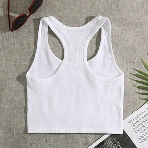 Seamless Rib Knit Yoga Vest Gym Crop Tops Racerback Tank Tops Women