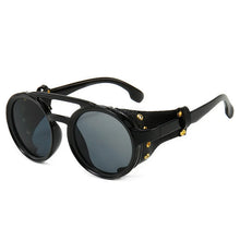 Load image into Gallery viewer, Steampunk Shields Sunglasses Men Women Classic Sun Glasses With Side Leather Round Eyewears Punk UV400 Lens