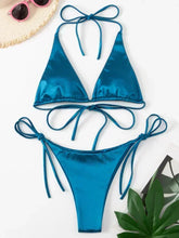 Load image into Gallery viewer, Halter Brazilian Metallic Satin Bikini Women Swimwear Female Swimsuit Two-pieces Bikini Set High Cut Bathing Suit Swim Beachwear
