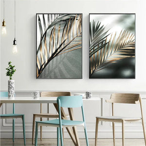 Modern Black Gold Palm Leaves Canvas Wall Art Prints Living Room Decor