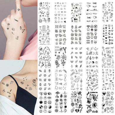 10pcs Waterproof Temporary Tattoo Stickers - Love, Moon, Sun, Skull, Planet, Wrist Tattoos