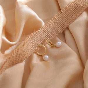 Geometric Round Pearl Earrings for Women – Golden Yellow Bronze Plated Jewelry