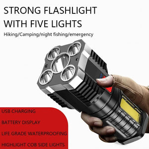 5LED Rechargeable Camping Spotlight High Power Flashlight Outdoor Adventure Light