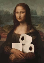 Load image into Gallery viewer, Funny Bathroom Toilet Decoration Painting Mona Lisa Wearing Pearls Girl with Roll Paper Canvas Prints Posters Home Wall Decor