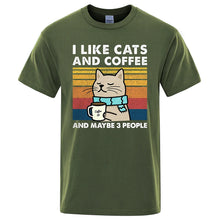 Load image into Gallery viewer, I Like Cats And Coffee Street Funny T-Shirt For Men Fashion Casual Loose Cotton Clothing Crewneck Breathable Tshirt Hip Hop Tees