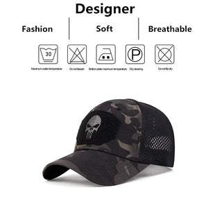 Unisex Skull Embroidered Top & Patch Baseball Cap Set - Outdoor Adjustable Casual Hat